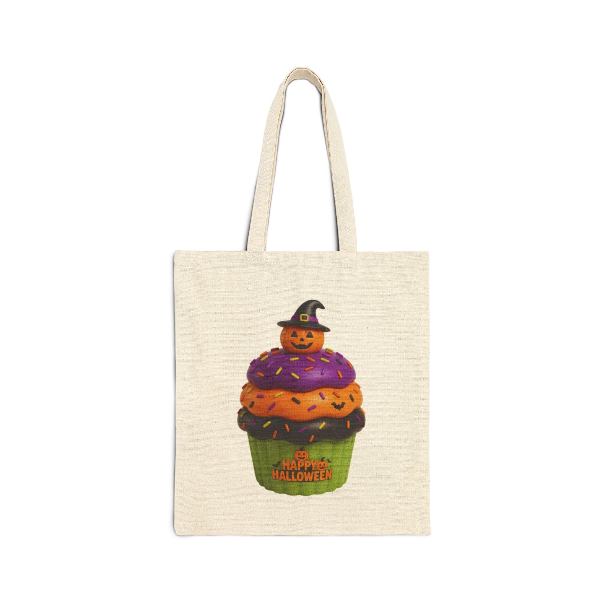 Halloween Cupcake Tote Bag — Cute Pumpkin Witch Canvas Tote