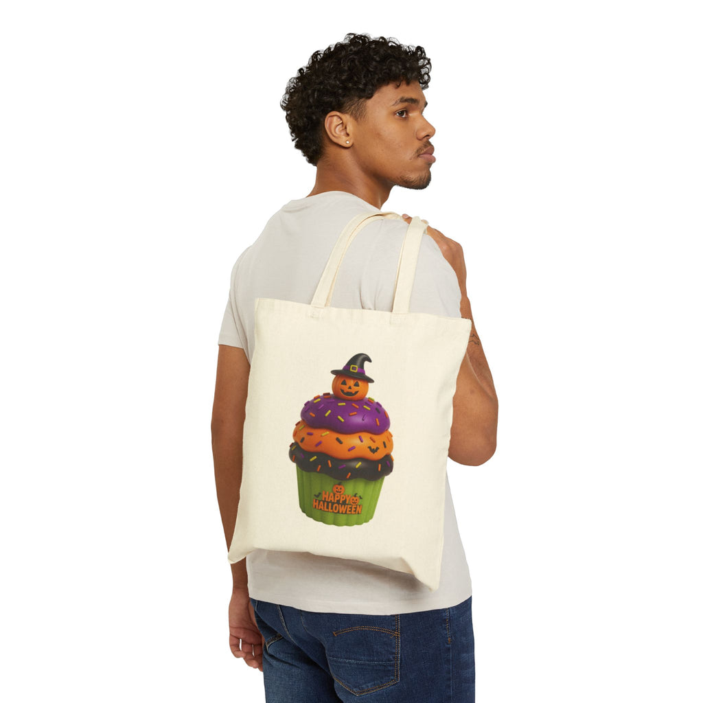Halloween Cupcake Tote Bag — Cute Pumpkin Witch Canvas Tote