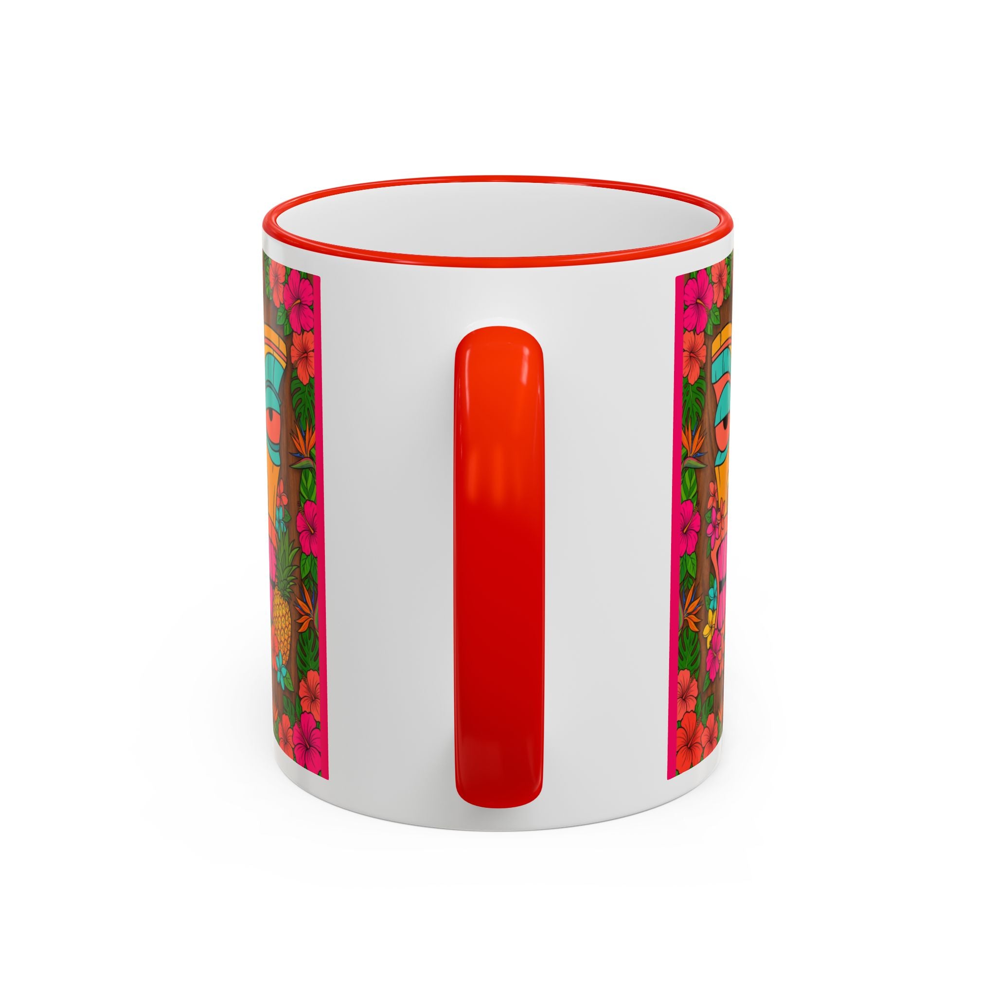 Tiki Mask Floral Accent Mug — Colorful Tropical Coffee Cup (11oz/15oz)