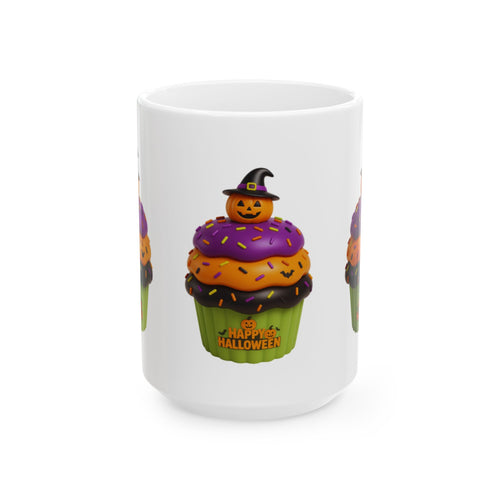 Halloween Cupcake Mug — Happy Halloween Pumpkin Cupcake Ceramic Coffee Cup (11oz, 15oz)