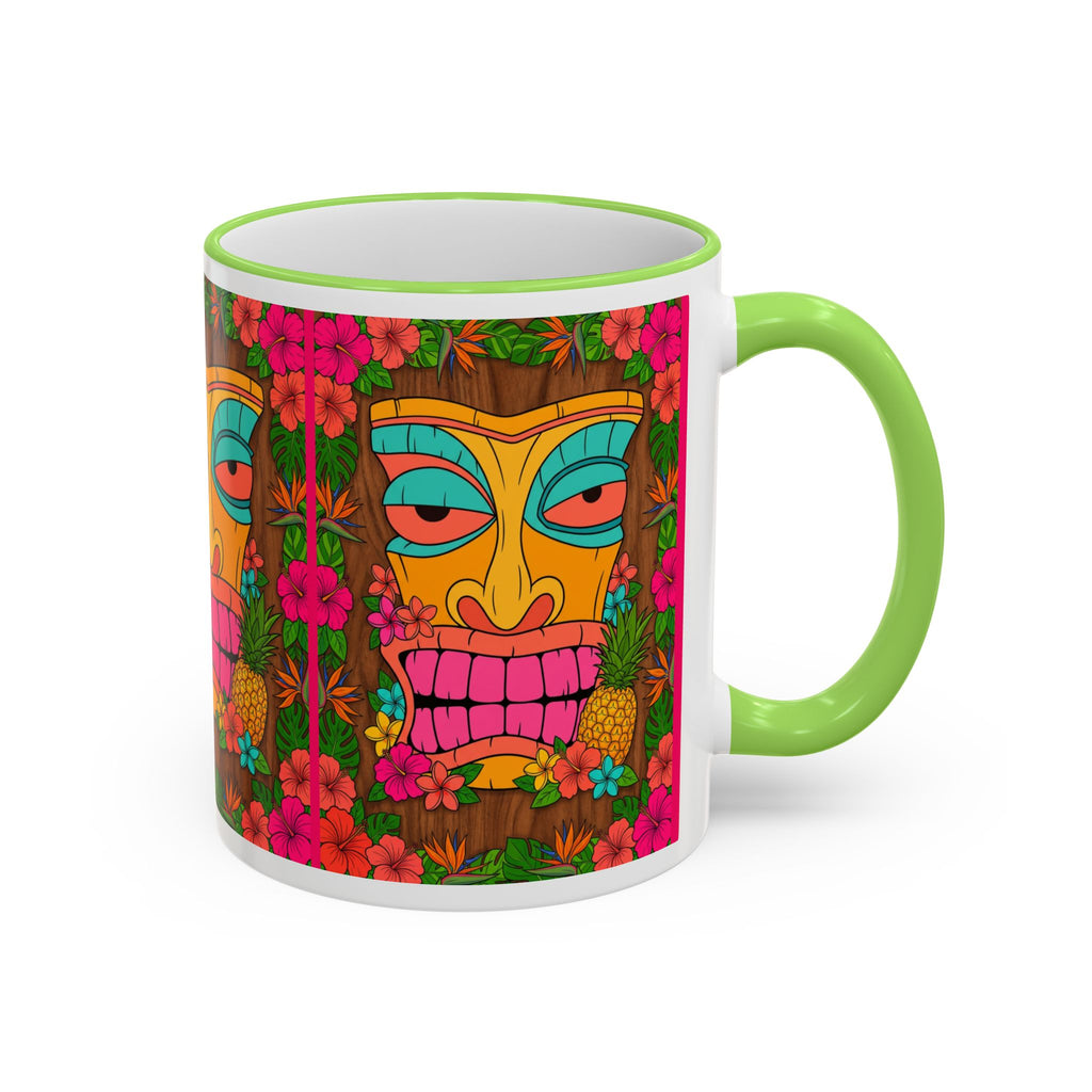 Tiki Mask Floral Accent Mug — Colorful Tropical Coffee Cup (11oz/15oz)