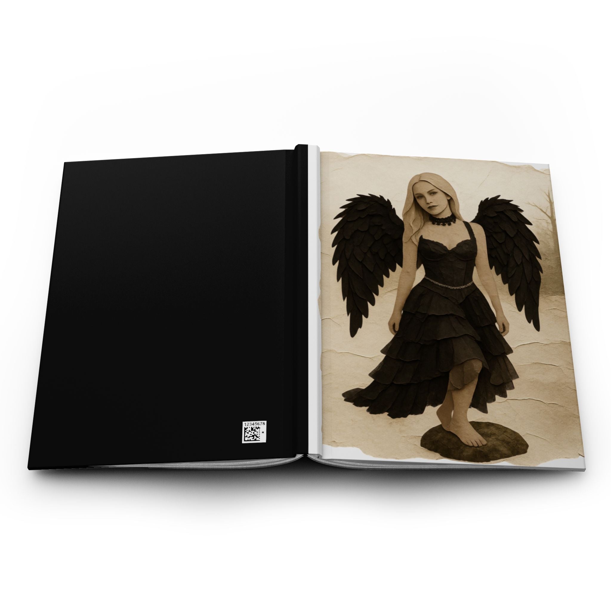 Gothic Angel Hardcover Journal — Dark Winged Maiden Notebook for Journaling & Sketching