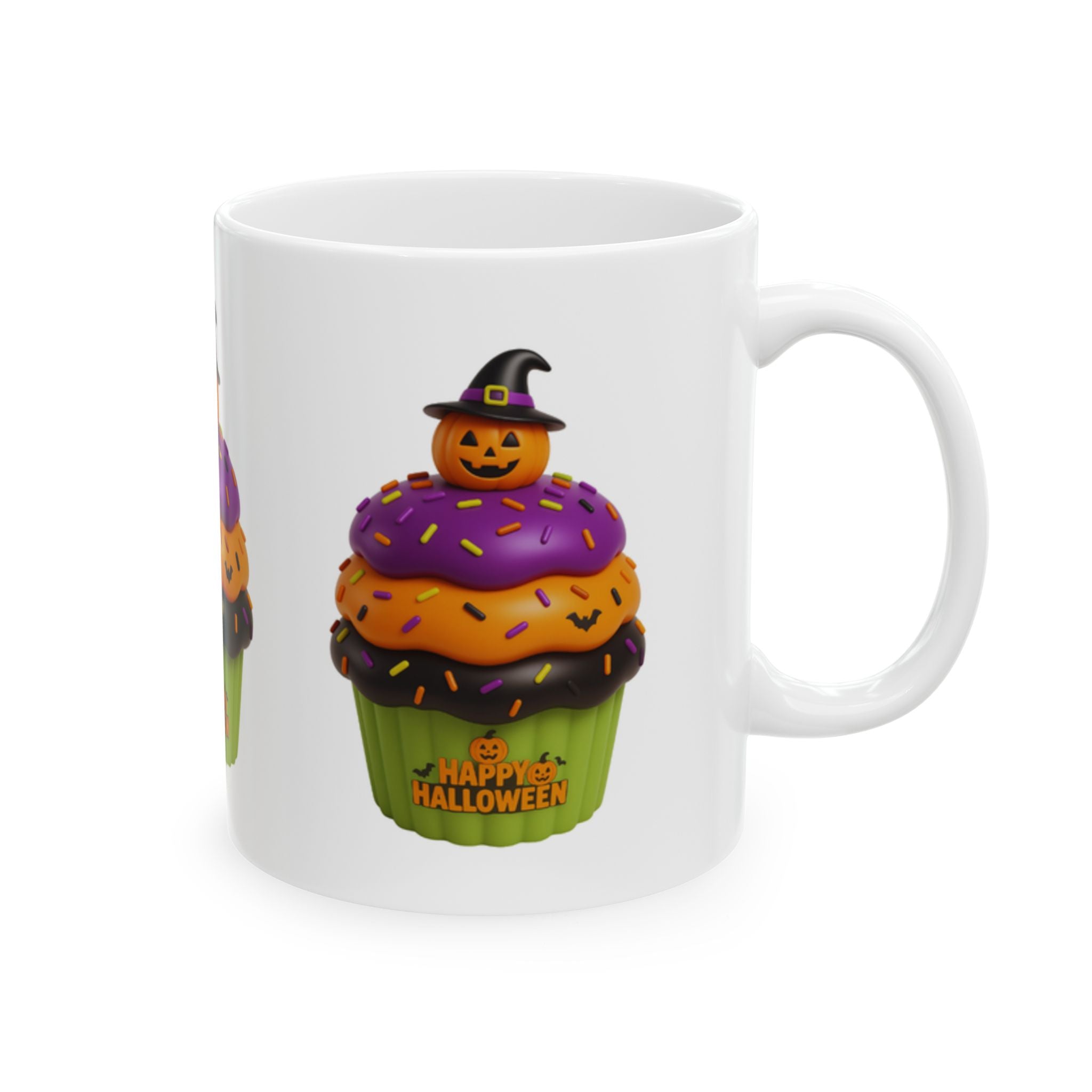 Halloween Cupcake Mug — Happy Halloween Pumpkin Cupcake Ceramic Coffee Cup (11oz, 15oz)