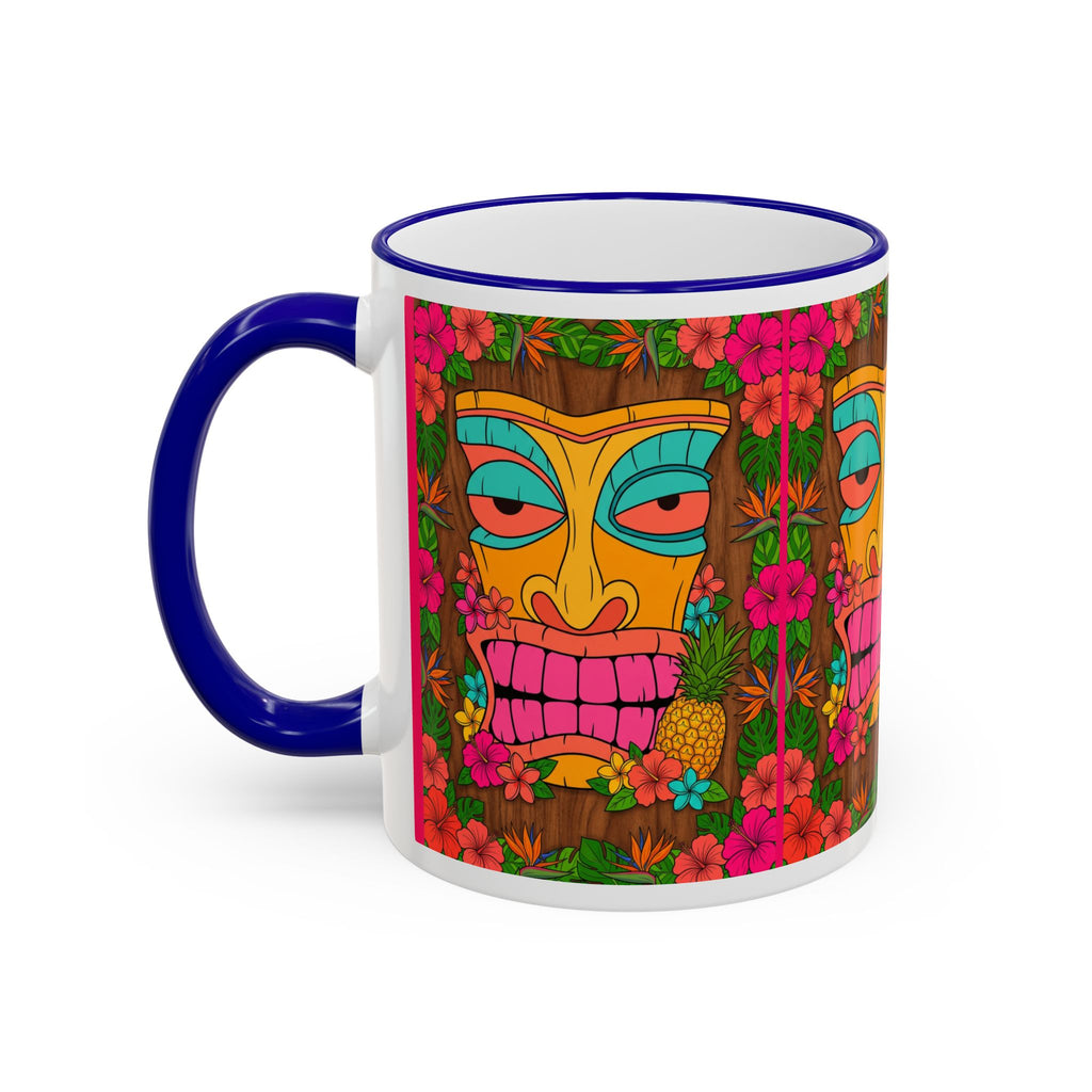 Tiki Mask Floral Accent Mug — Colorful Tropical Coffee Cup (11oz/15oz)
