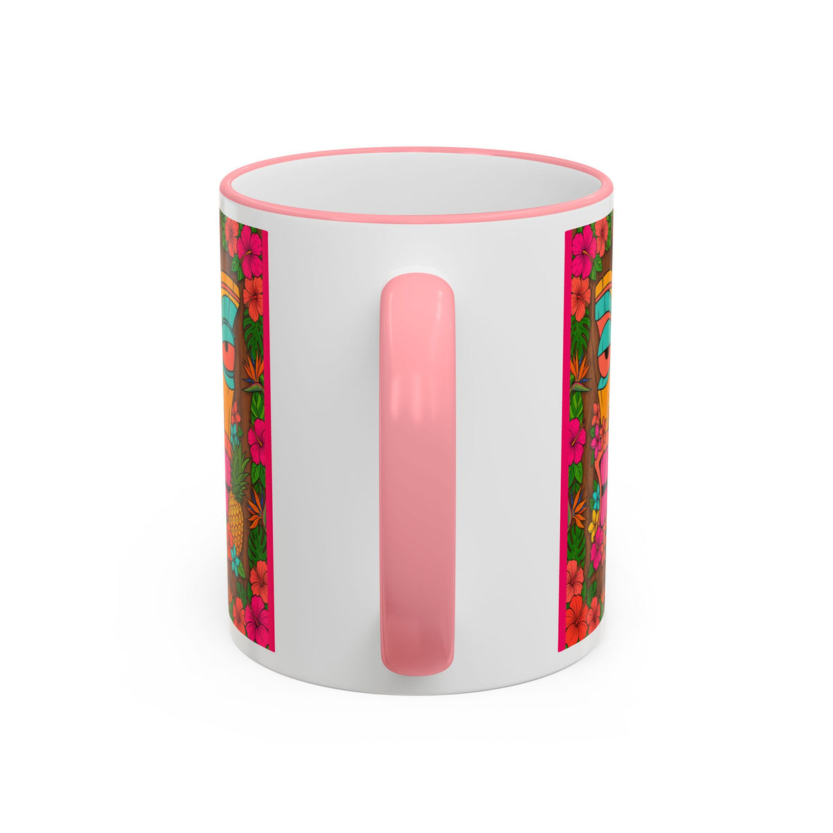 Tiki Mask Floral Accent Mug — Colorful Tropical Coffee Cup (11oz/15oz)