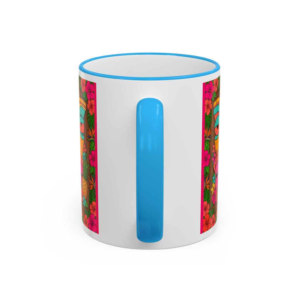 Tiki Mask Floral Accent Mug — Colorful Tropical Coffee Cup (11oz/15oz)