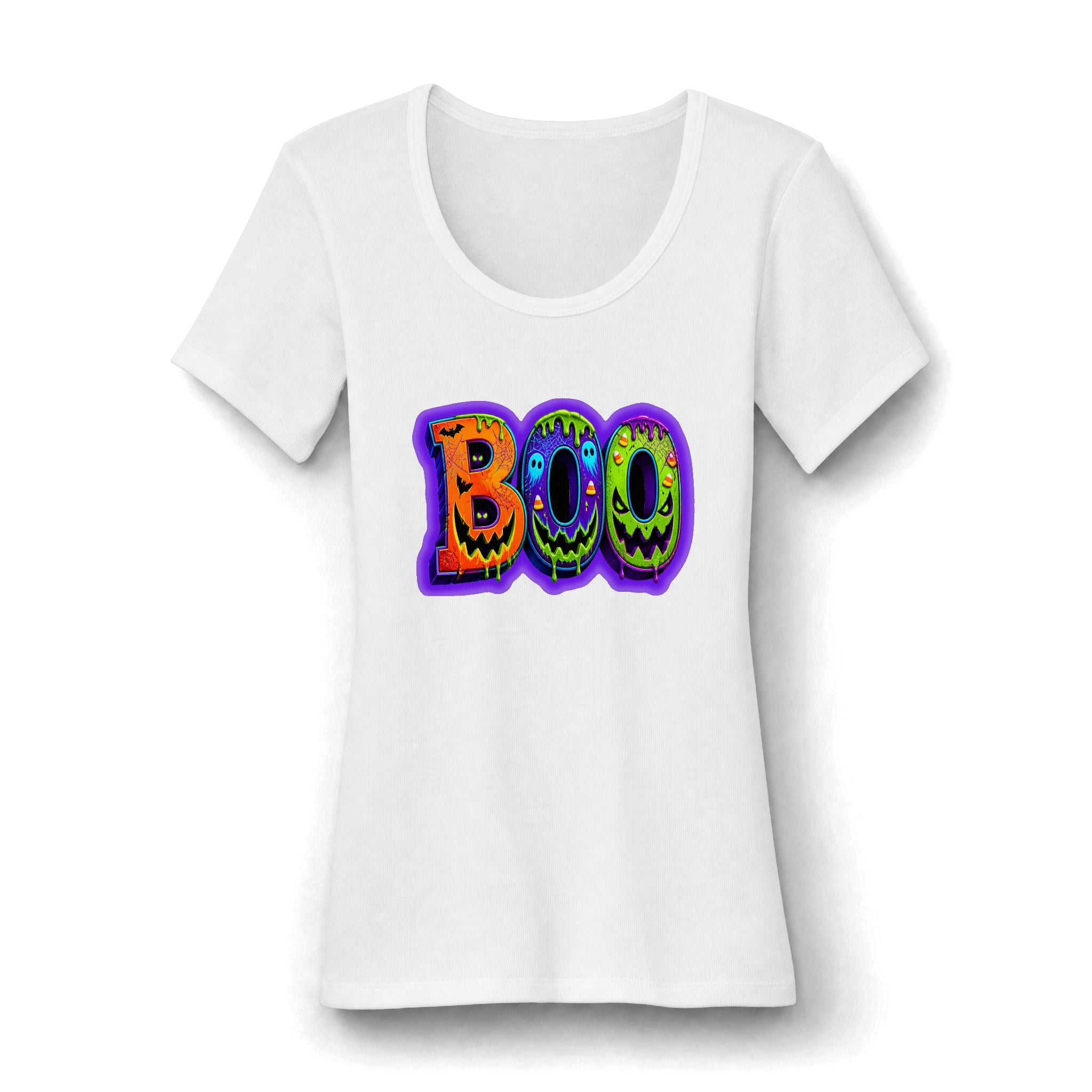 Halloween 'BOO' Scoop Neck Tee — Women's Spooky Graphic Shirt