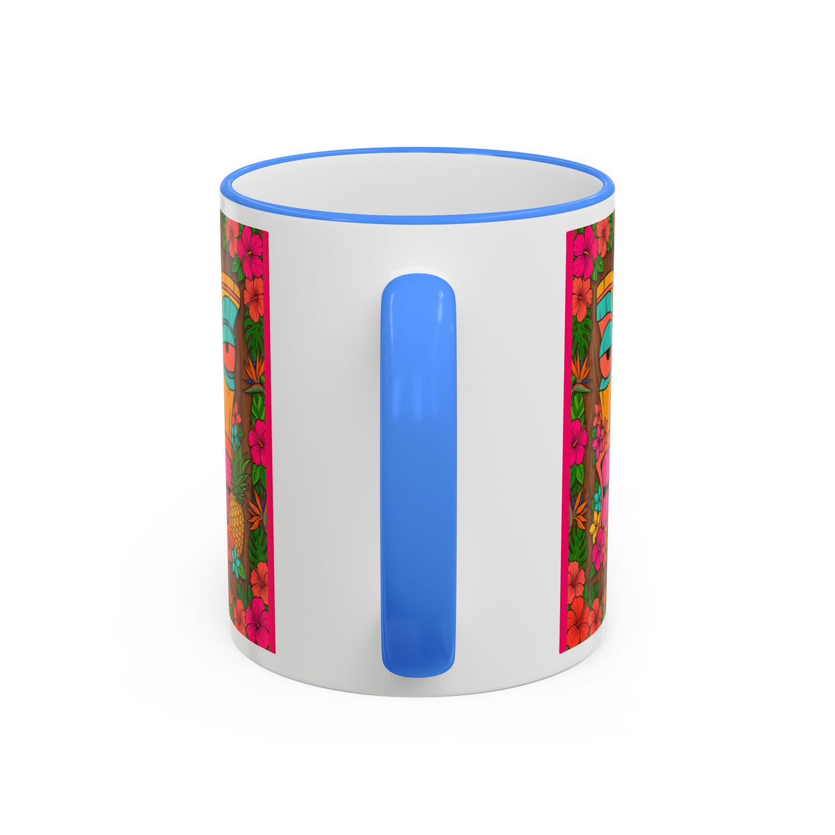 Tiki Mask Floral Accent Mug — Colorful Tropical Coffee Cup (11oz/15oz)