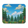 Scenic Forest Mouse Pad — Cute Cartoon Pines, Wildflowers & Blue Sky Desk Mat