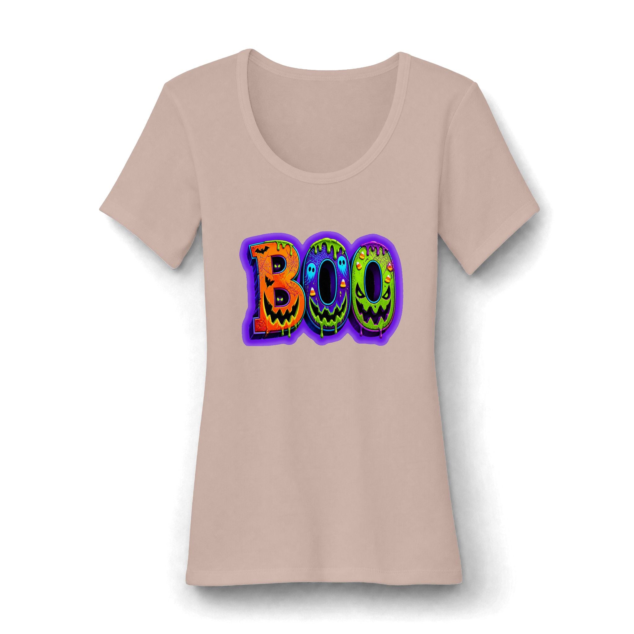Halloween 'BOO' Scoop Neck Tee — Women's Spooky Graphic Shirt