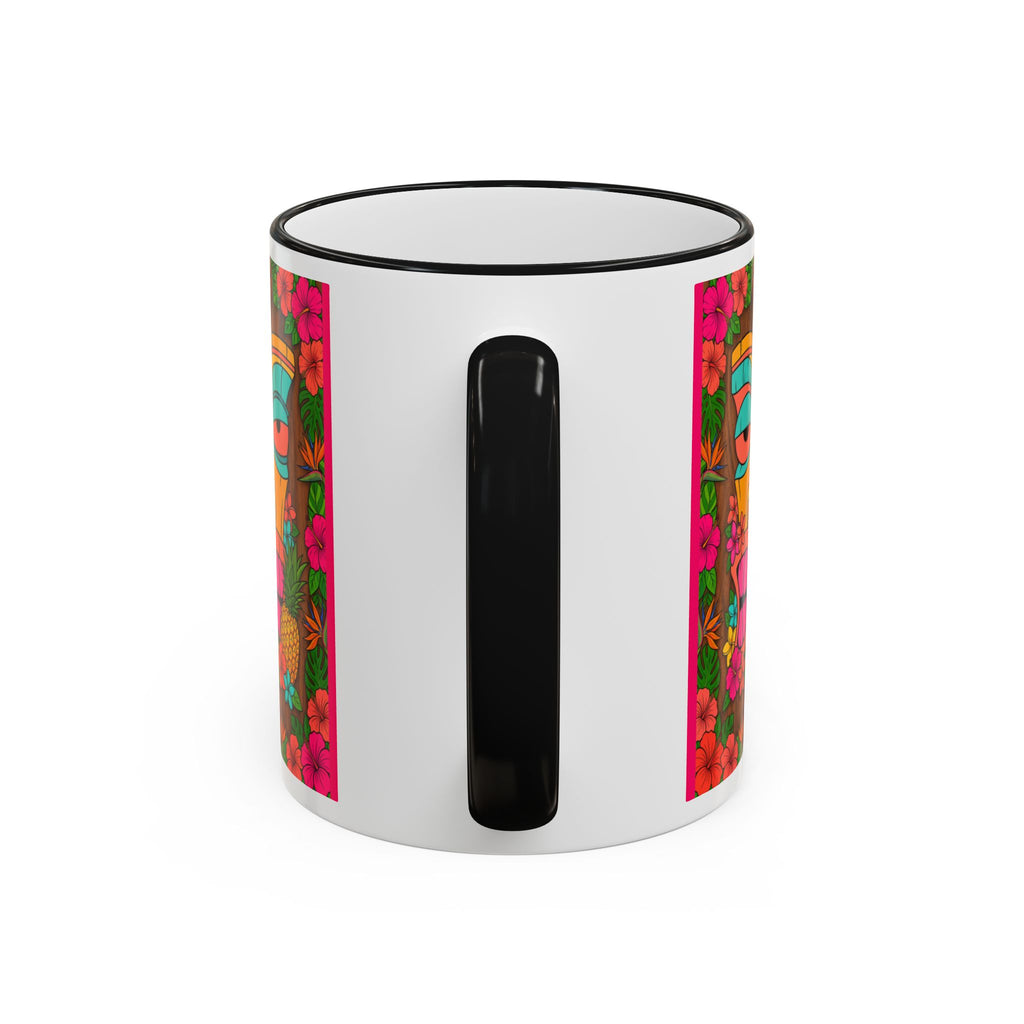 Tiki Mask Floral Accent Mug — Colorful Tropical Coffee Cup (11oz/15oz)