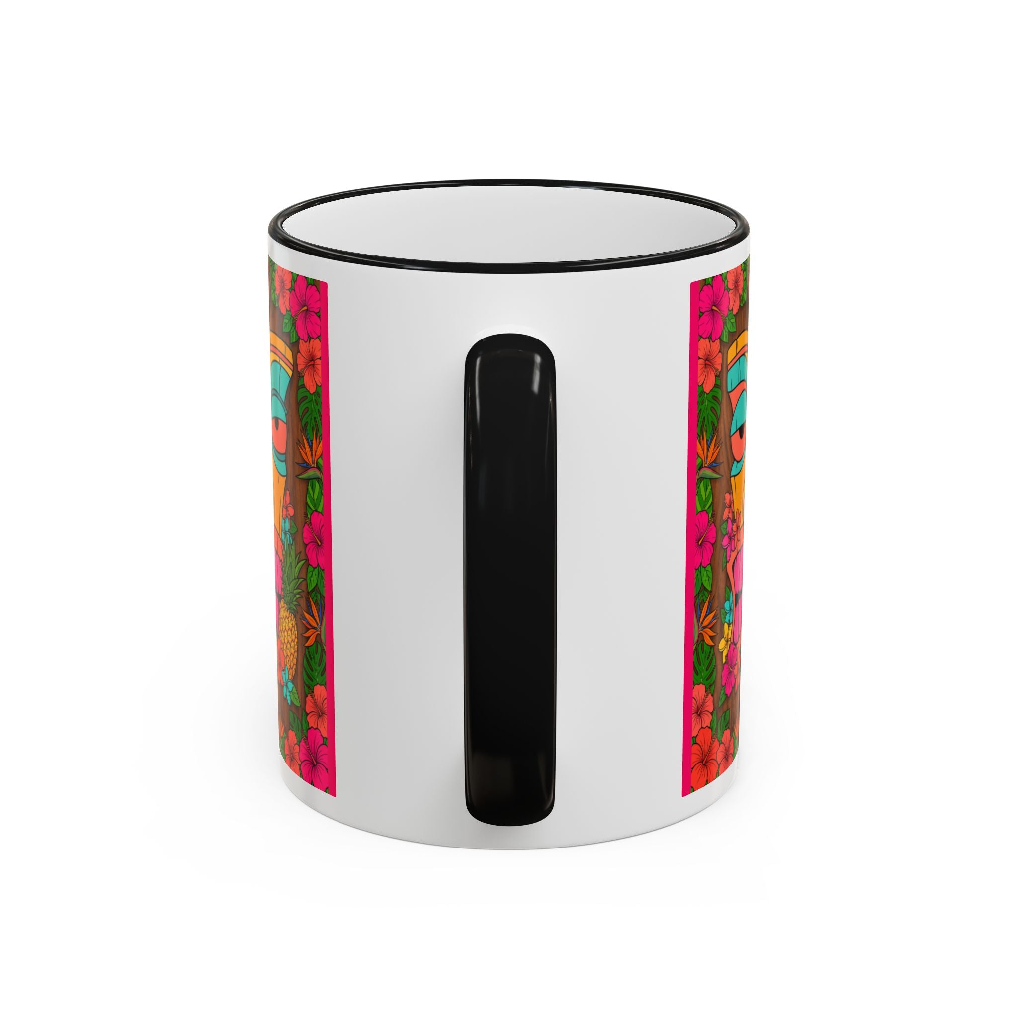 Tiki Mask Floral Accent Mug — Colorful Tropical Coffee Cup (11oz/15oz)