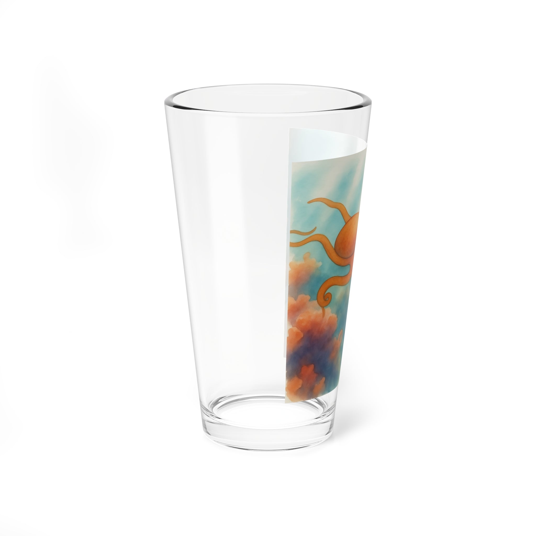Octopus Art Mixing Glass — 16 oz Pint Glass with Underwater Sunset Design
