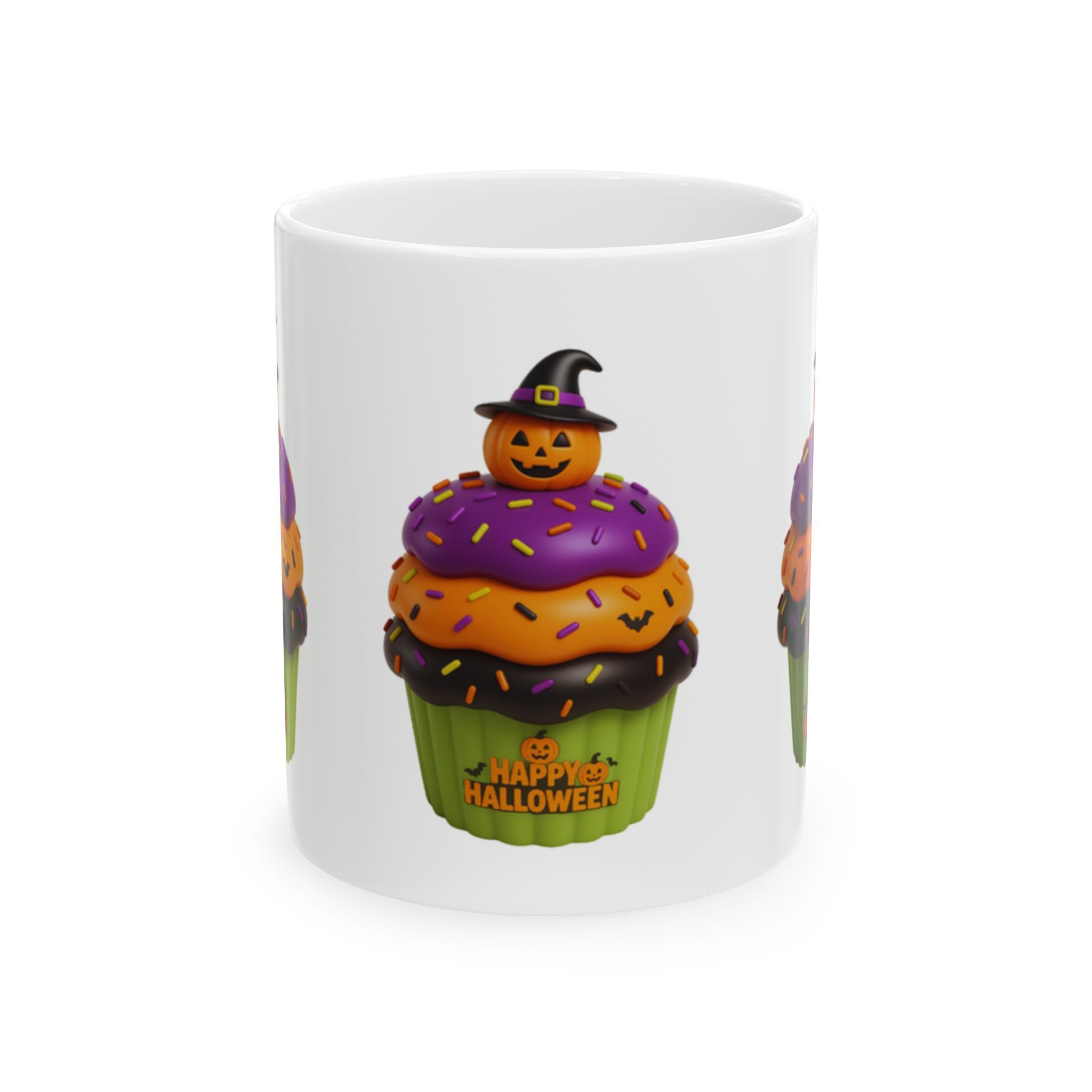 Halloween Cupcake Mug — Happy Halloween Pumpkin Cupcake Ceramic Coffee Cup (11oz, 15oz)