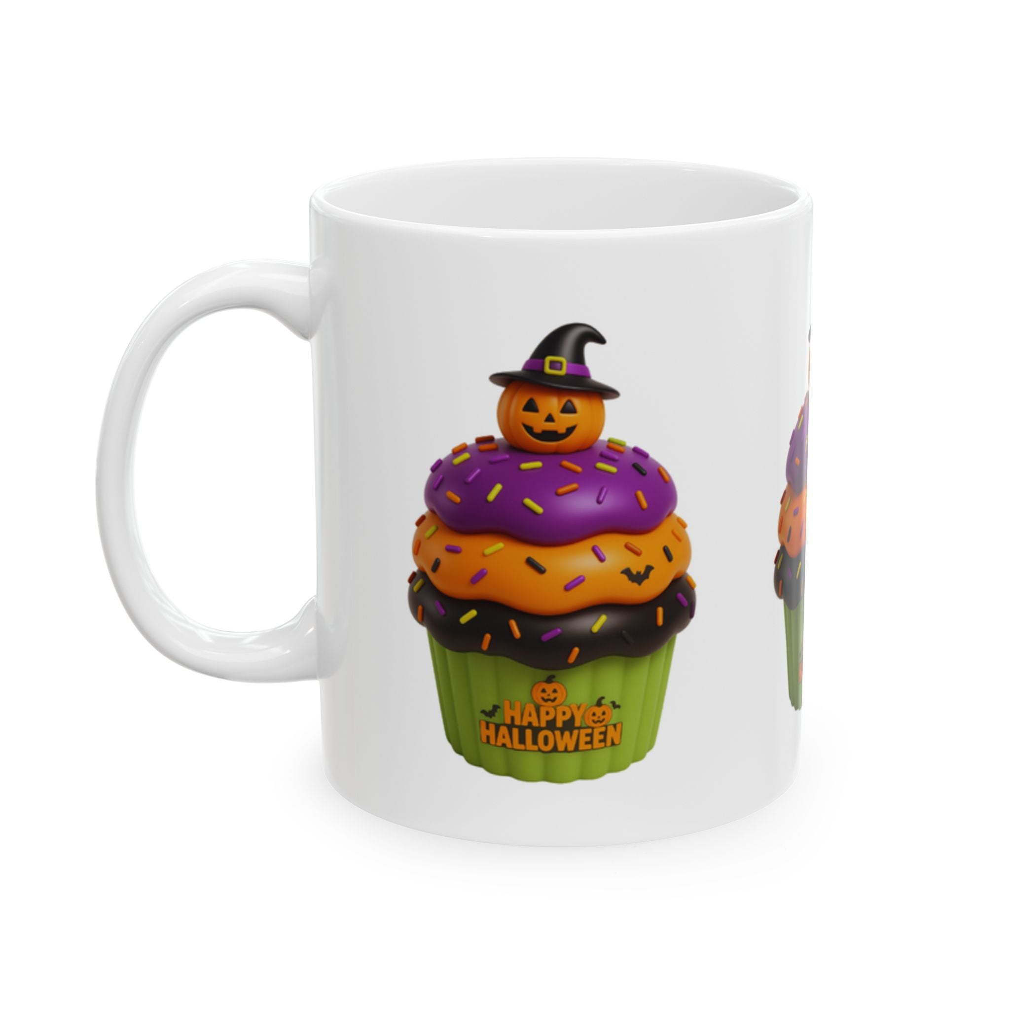 Halloween Cupcake Mug — Happy Halloween Pumpkin Cupcake Ceramic Coffee Cup (11oz, 15oz)