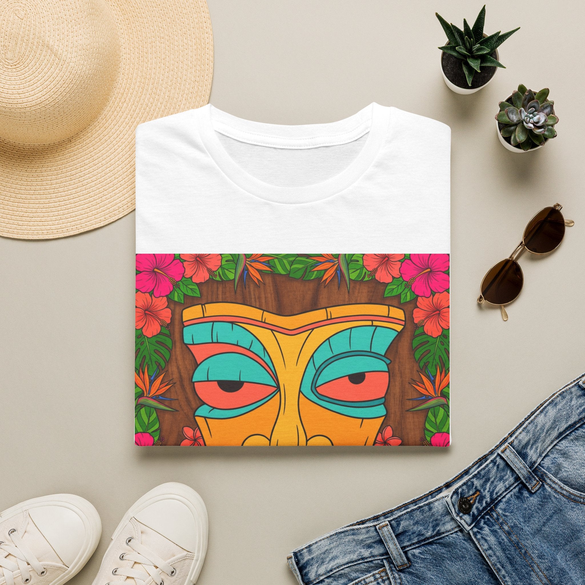 Tiki Mask Graphic Tee — Tropical Retro Tribal Face T-Shirt