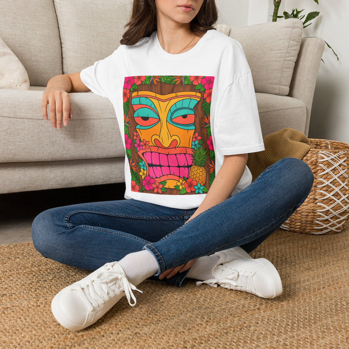 Tiki Mask Graphic Tee — Tropical Retro Tribal Face T-Shirt