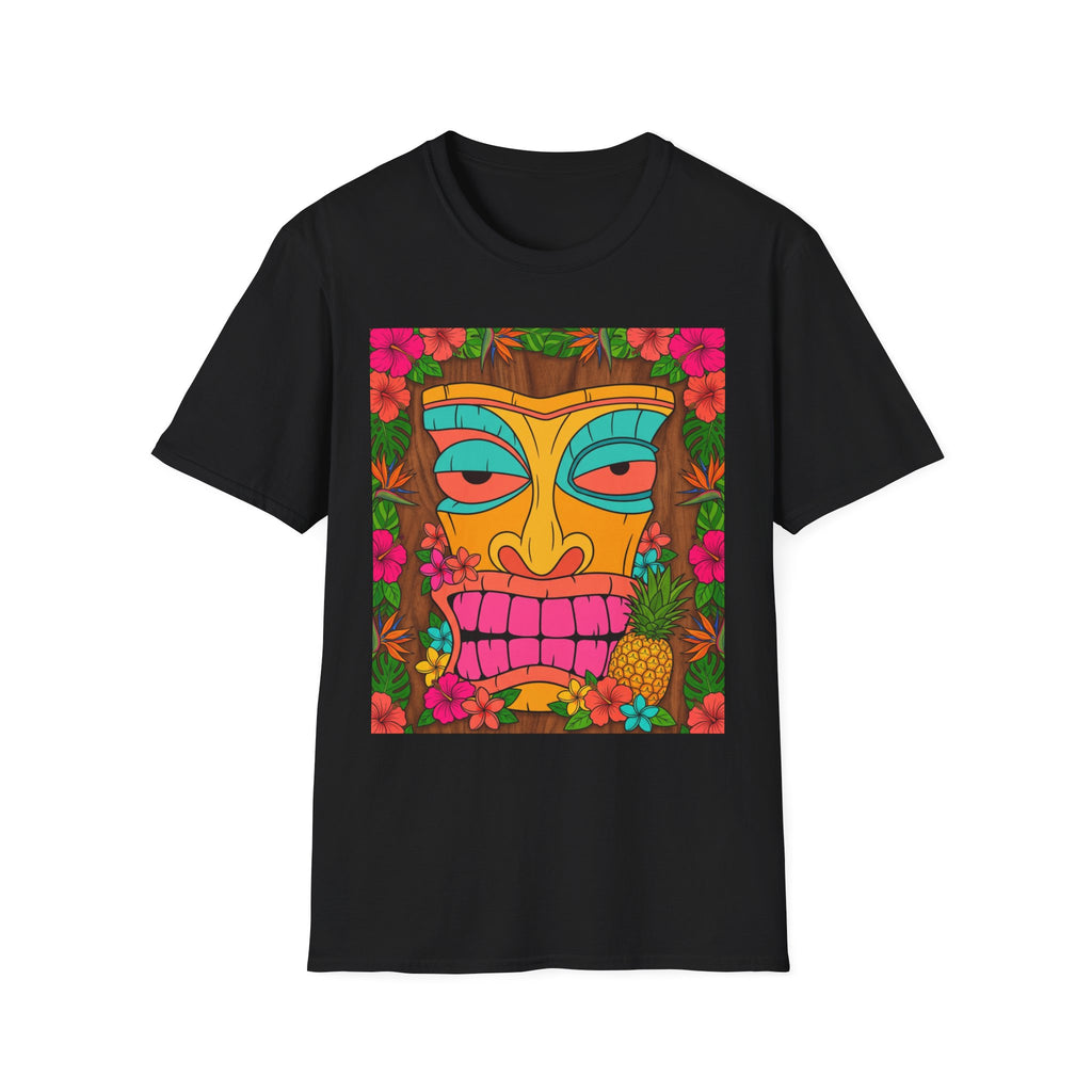 Tiki Mask Graphic Tee — Tropical Retro Tribal Face T-Shirt