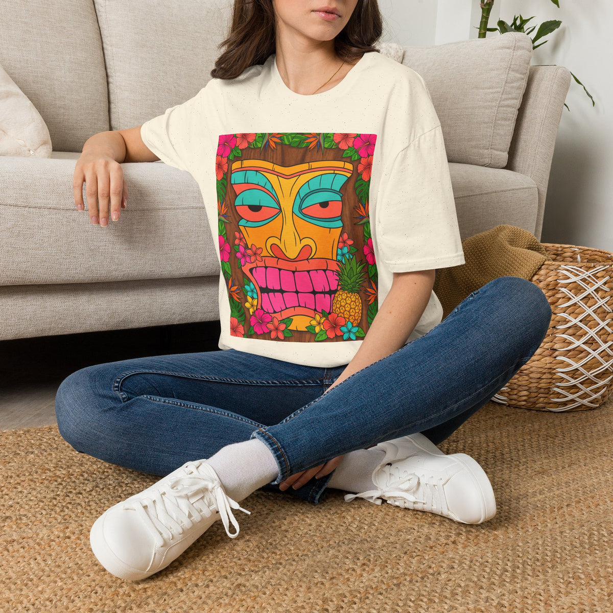 Tiki Mask Graphic Tee — Tropical Retro Tribal Face T-Shirt