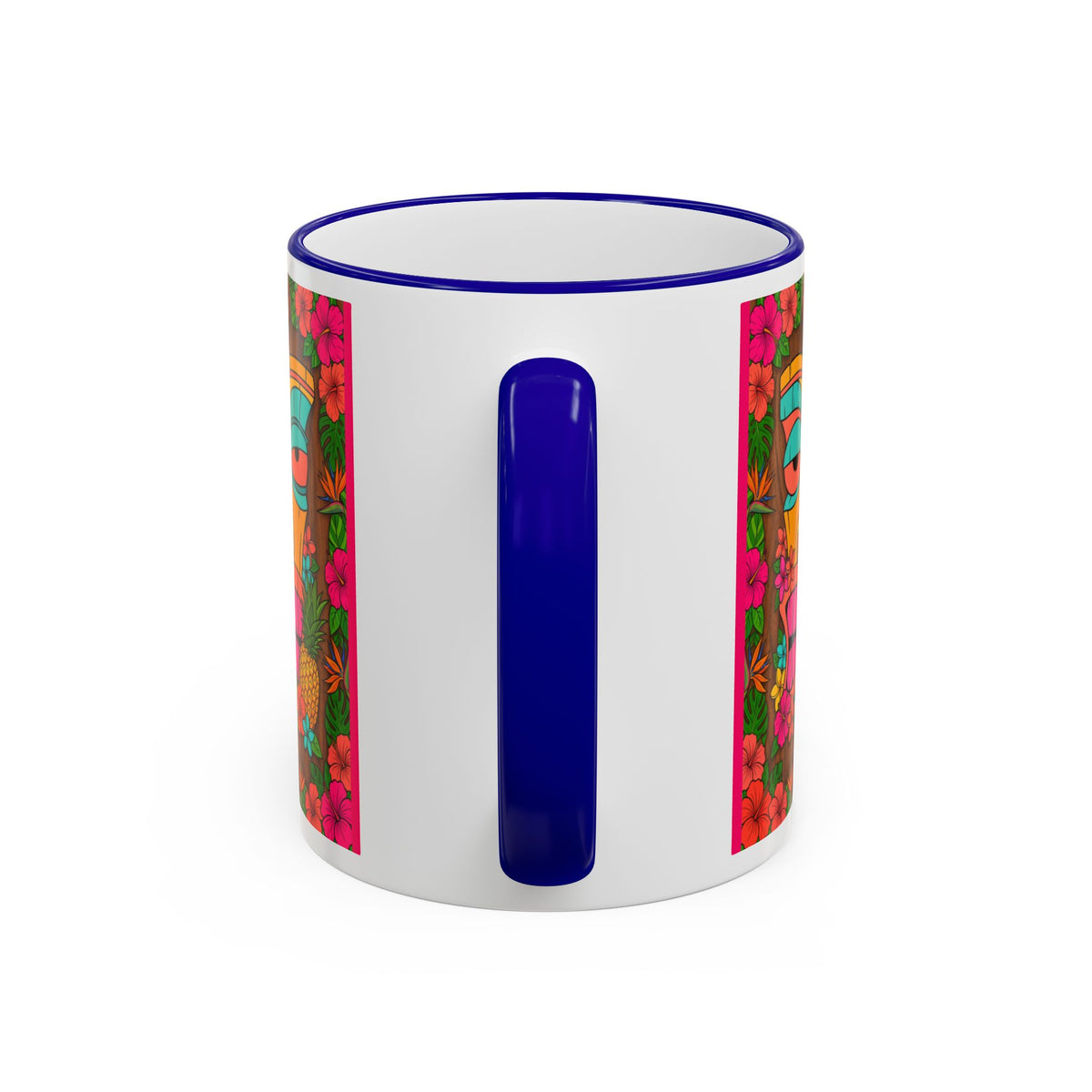 Tiki Mask Floral Accent Mug — Colorful Tropical Coffee Cup (11oz/15oz)