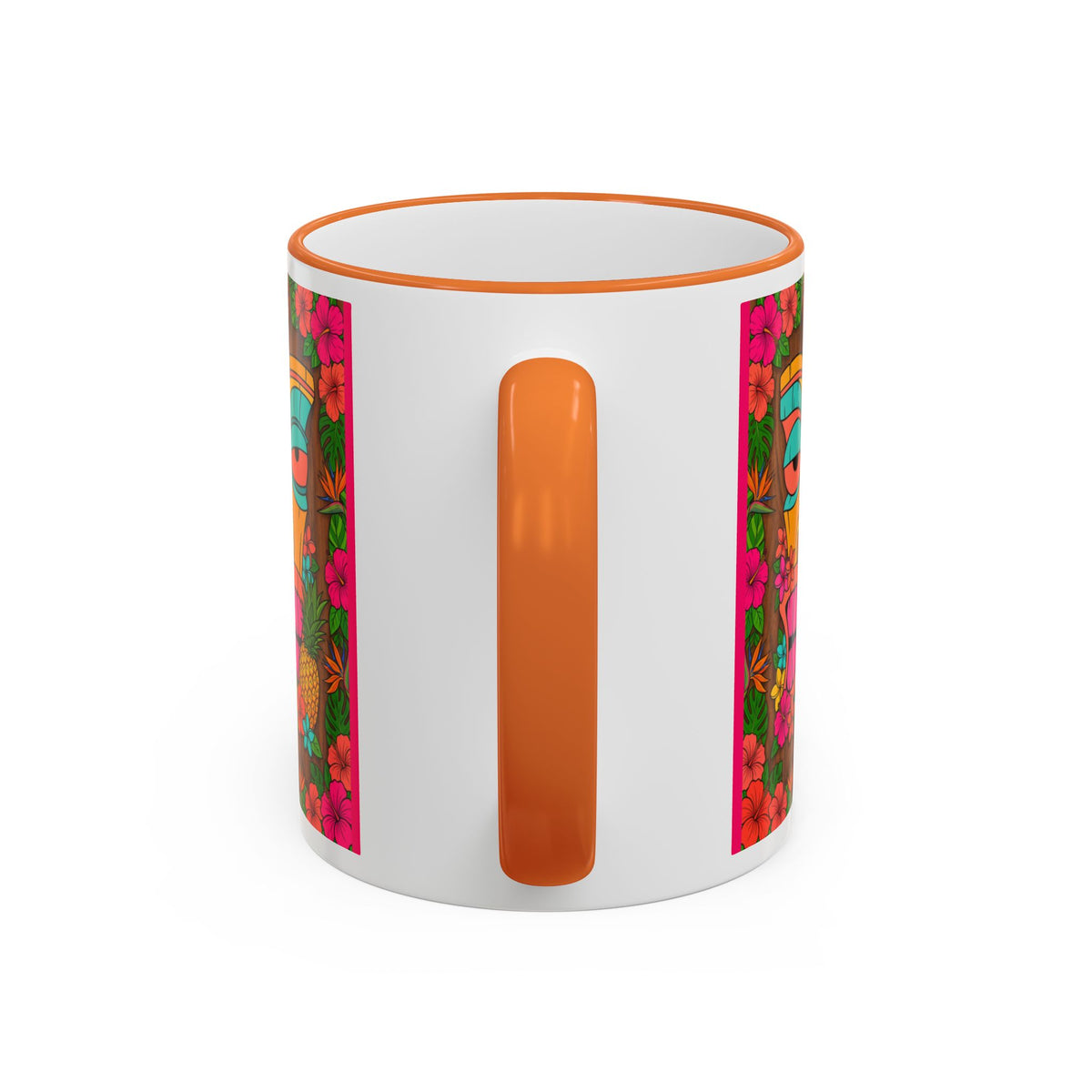 Tiki Mask Floral Accent Mug — Colorful Tropical Coffee Cup (11oz/15oz)