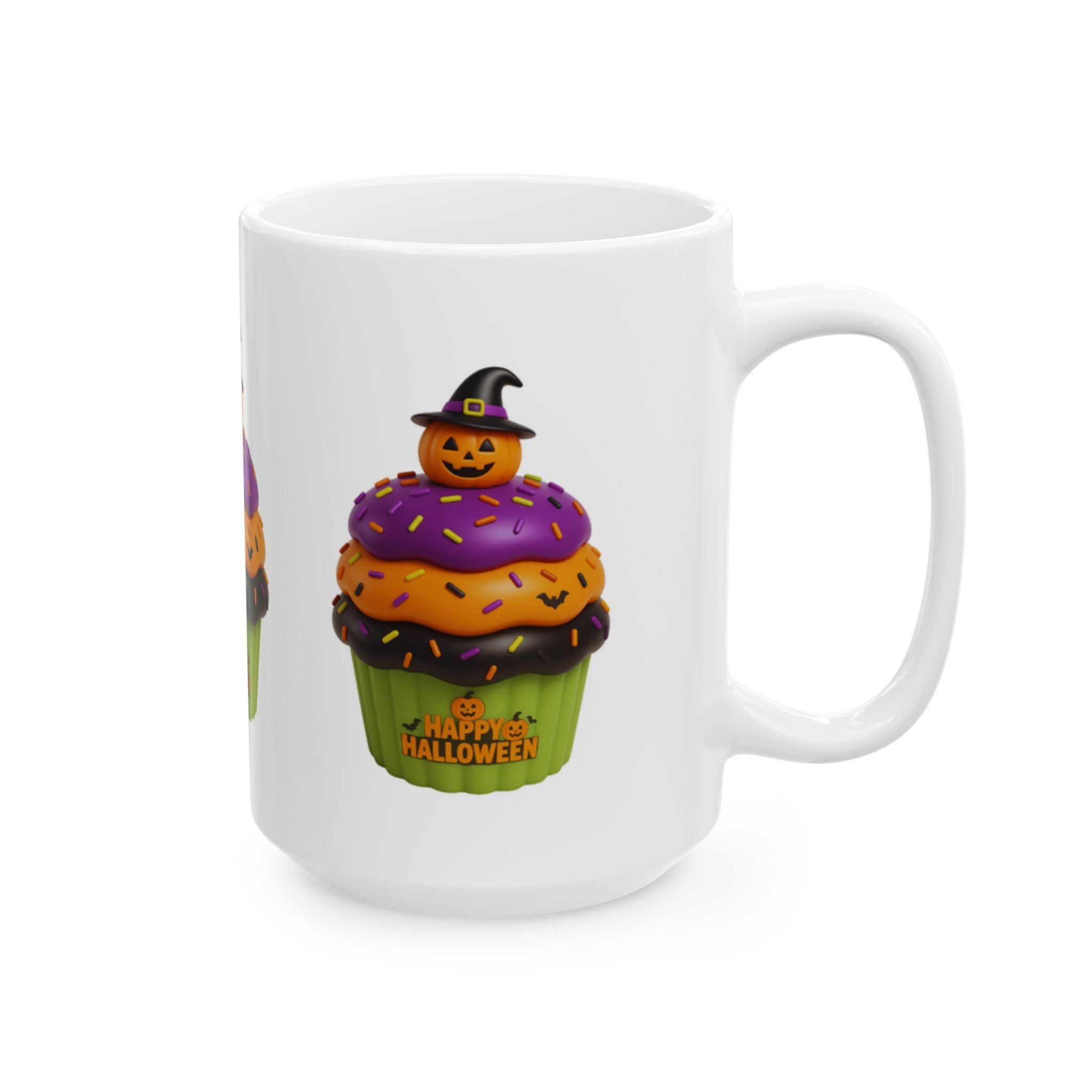 Halloween Cupcake Mug — Happy Halloween Pumpkin Cupcake Ceramic Coffee Cup (11oz, 15oz)