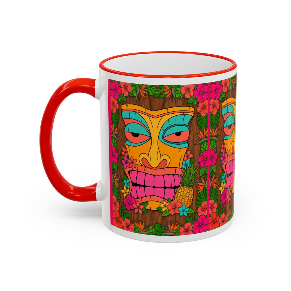 Tiki Mask Floral Accent Mug — Colorful Tropical Coffee Cup (11oz/15oz)