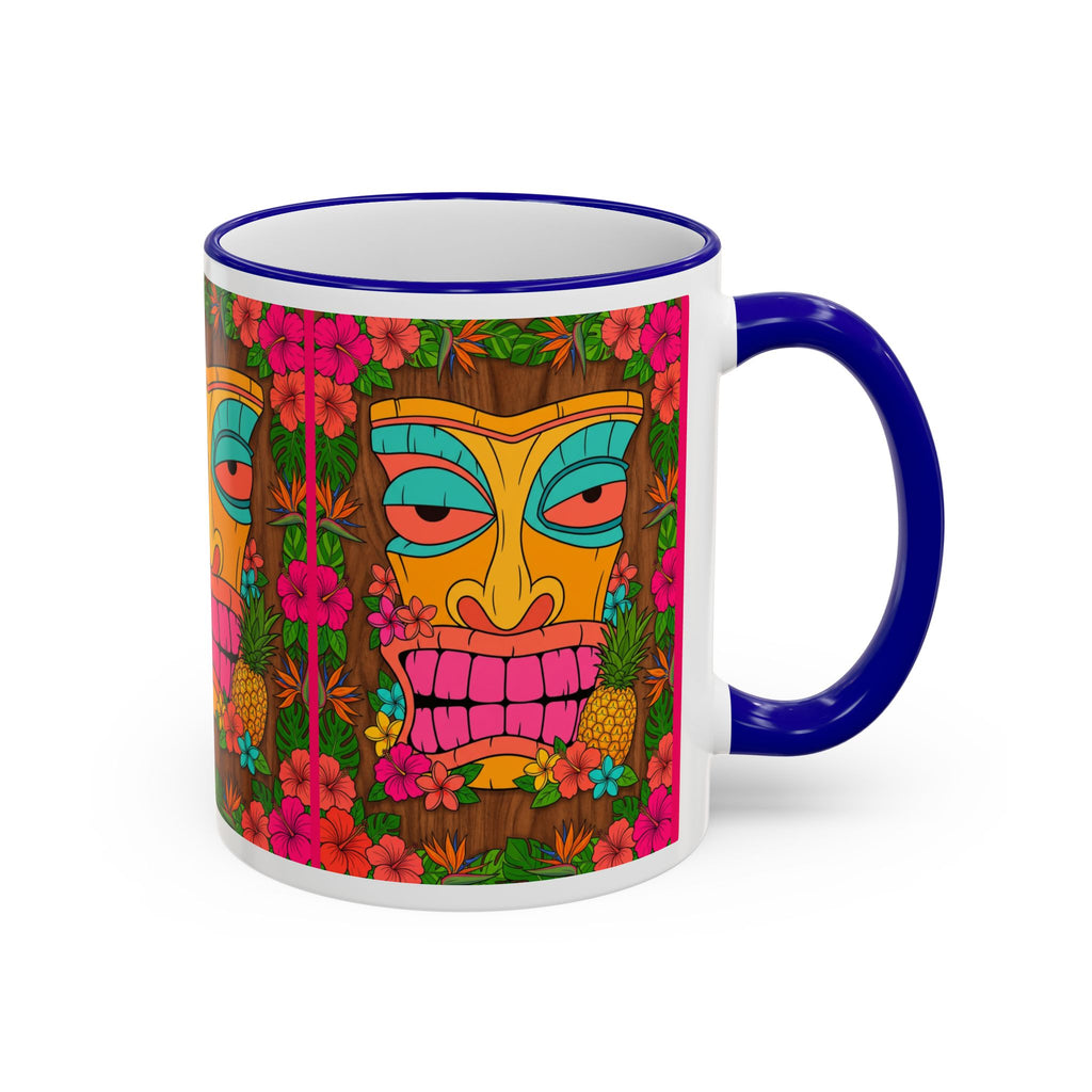 Tiki Mask Floral Accent Mug — Colorful Tropical Coffee Cup (11oz/15oz)