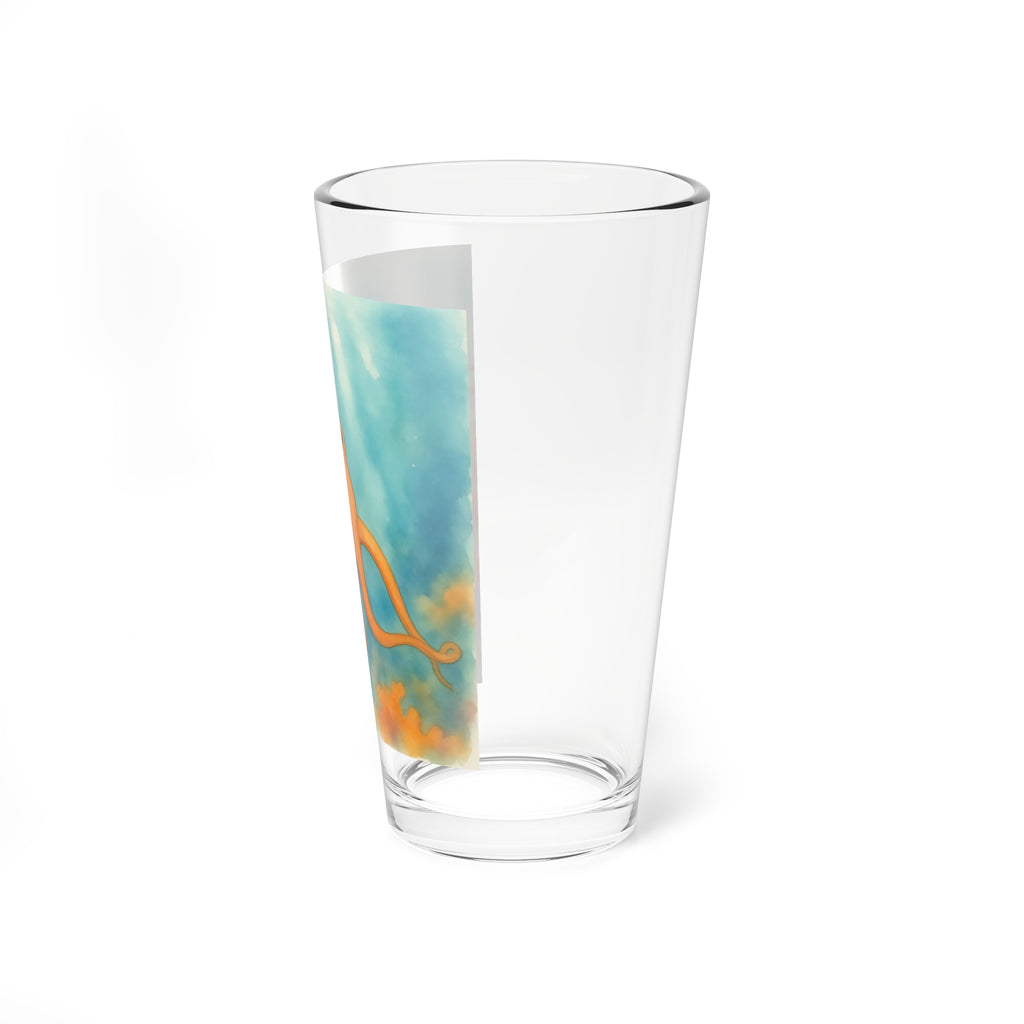 Octopus Art Mixing Glass — 16 oz Pint Glass with Underwater Sunset Design