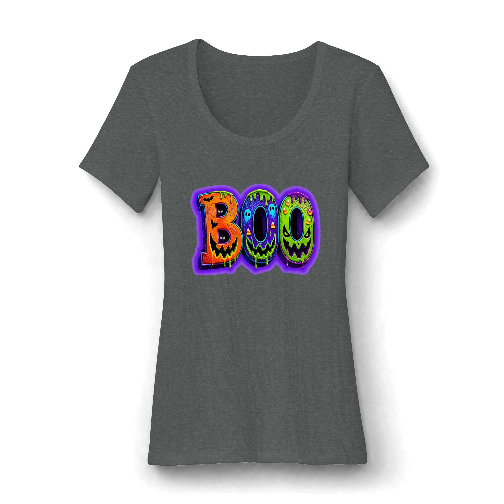 Halloween 'BOO' Scoop Neck Tee — Women's Spooky Graphic Shirt