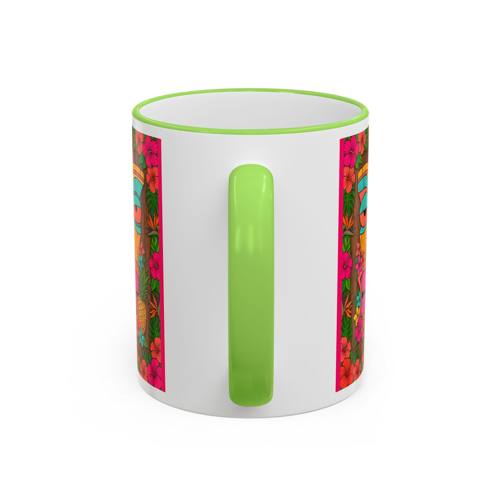 Tiki Mask Floral Accent Mug — Colorful Tropical Coffee Cup (11oz/15oz)