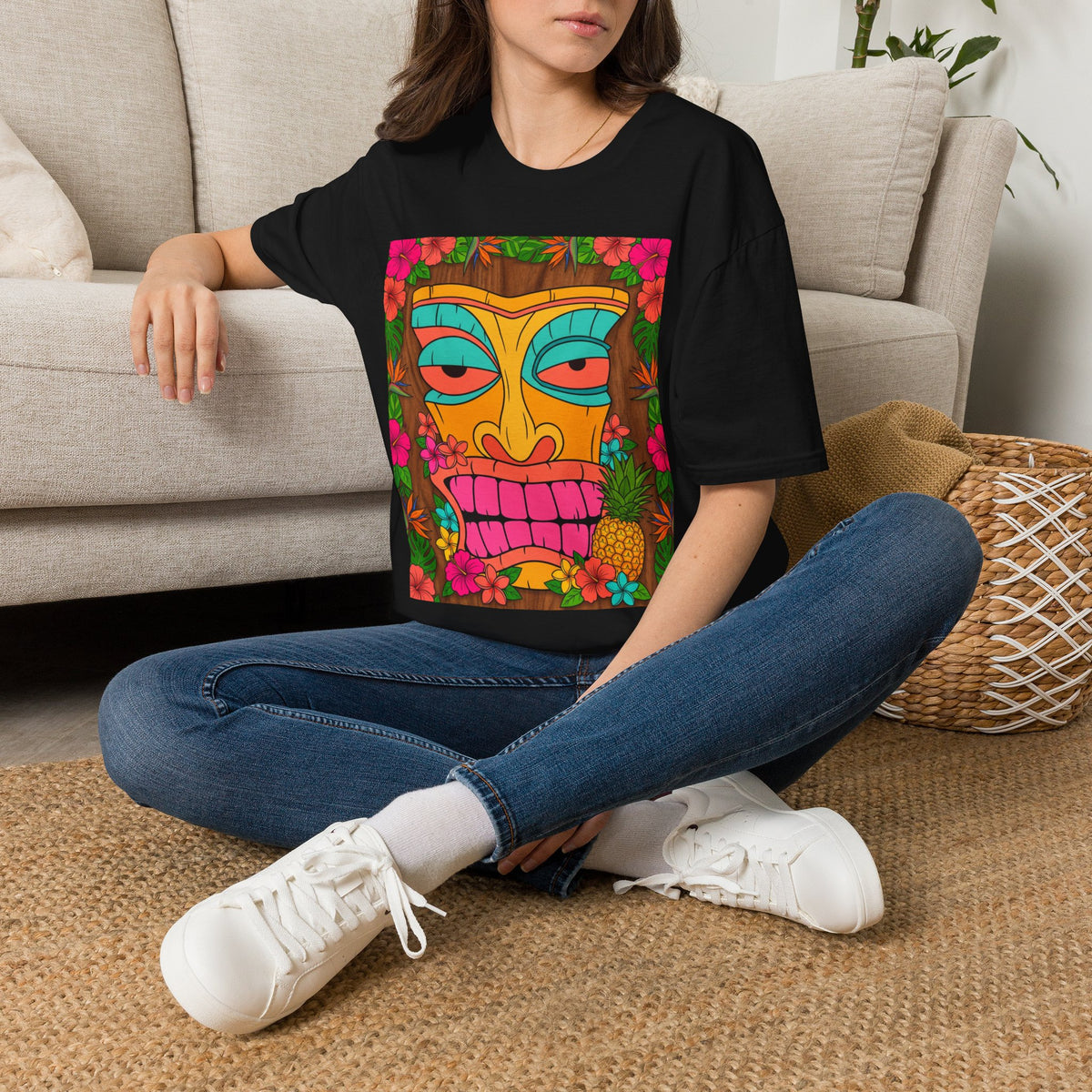 Tiki Mask Graphic Tee — Tropical Retro Tribal Face T-Shirt