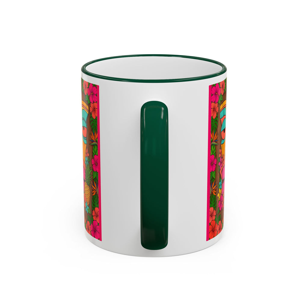 Tiki Mask Floral Accent Mug — Colorful Tropical Coffee Cup (11oz/15oz)